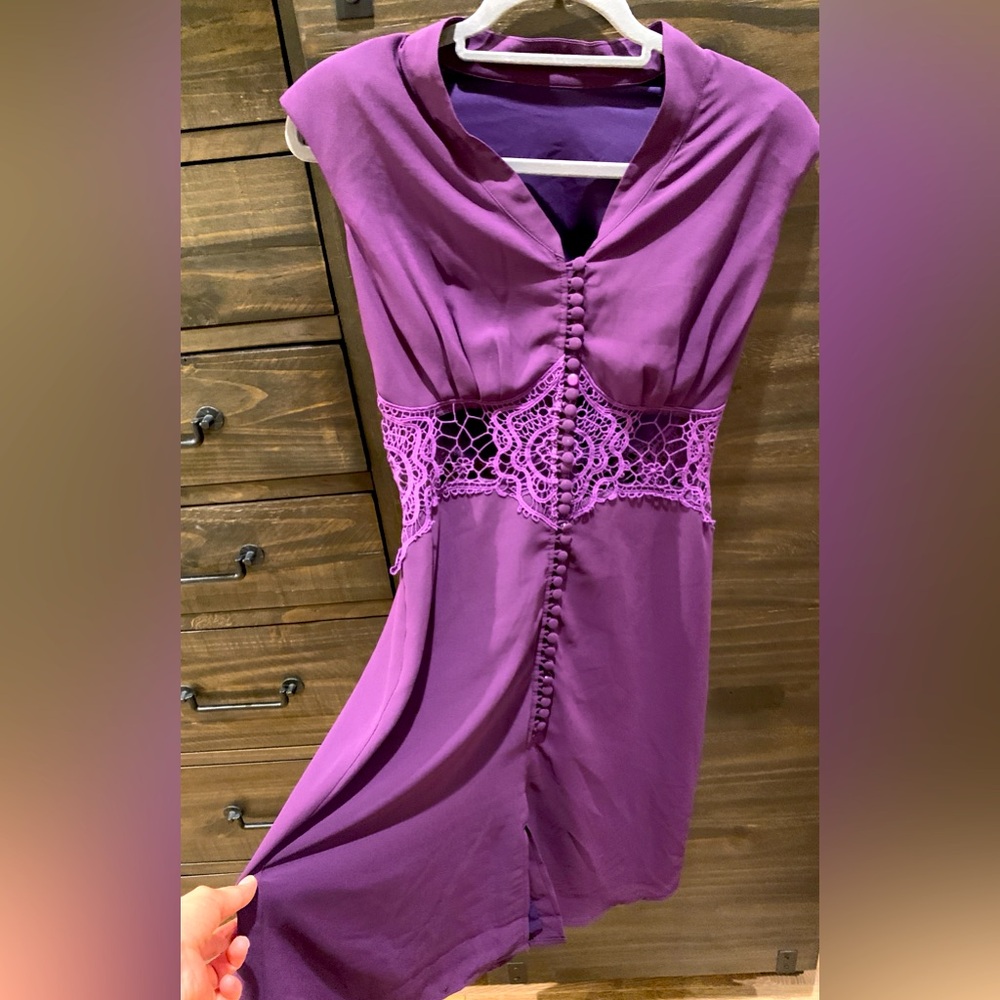 JARLO Purple Lace Crochet Inset Multi Button Closure Indie Dress Size S Unique
